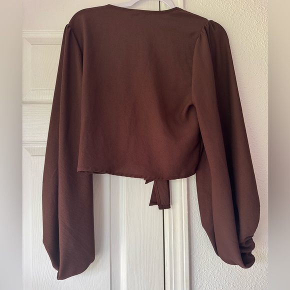Altar’d State Chocolate Tie-Front Blouse - Picture 5 of 9